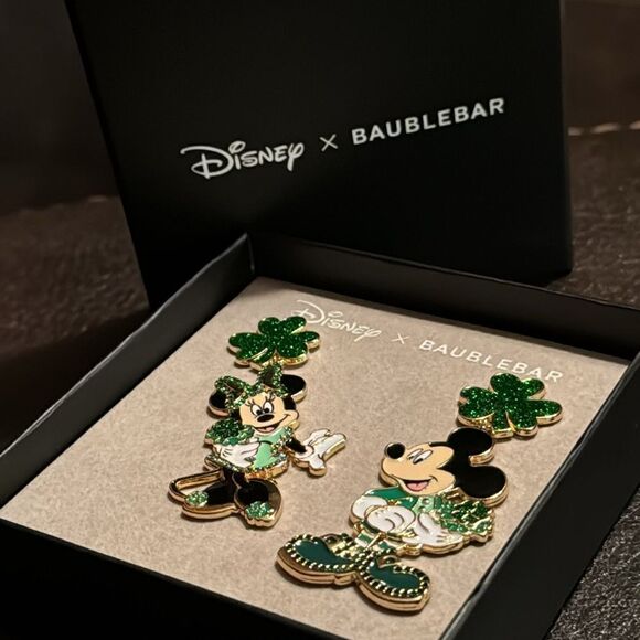 BaubleBar Minnie & Mickey mouse St. Patrick's day earrings - Picture 5 of 5